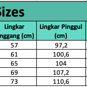 Size chart Alea — Celana Pendek Olahraga 2-in-1