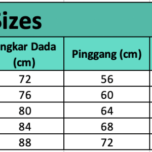 Size chart Gaia — Tank Crop Pad Silang