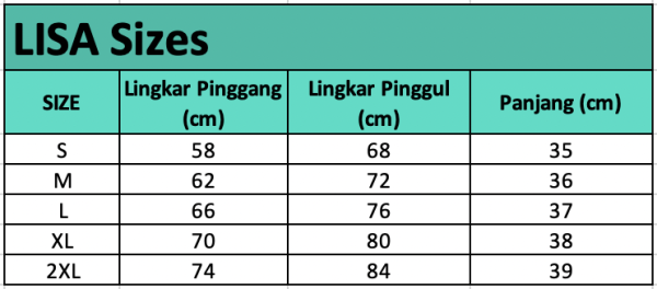 Size chart Lisa — Skort Serut