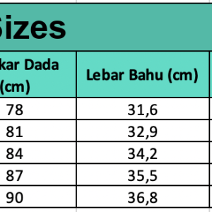 Size chart Moly — Vest Zipper Olahraga