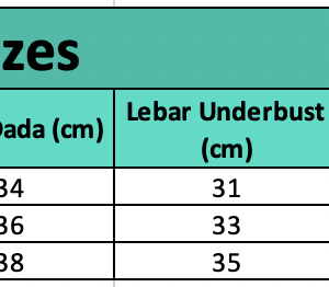 Size chart Mona — Kamisol Cup Built-in