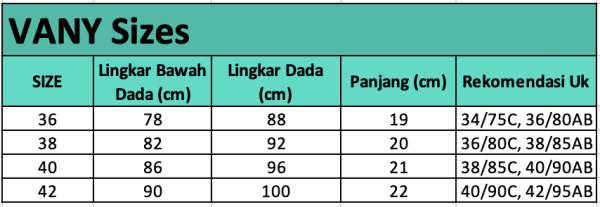 Size chart Vany — Bralette Polos