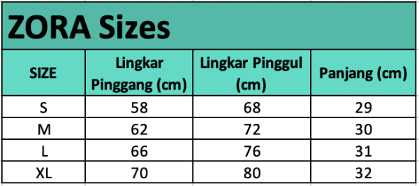 Size chart Zora — Rok Tenis Plisket